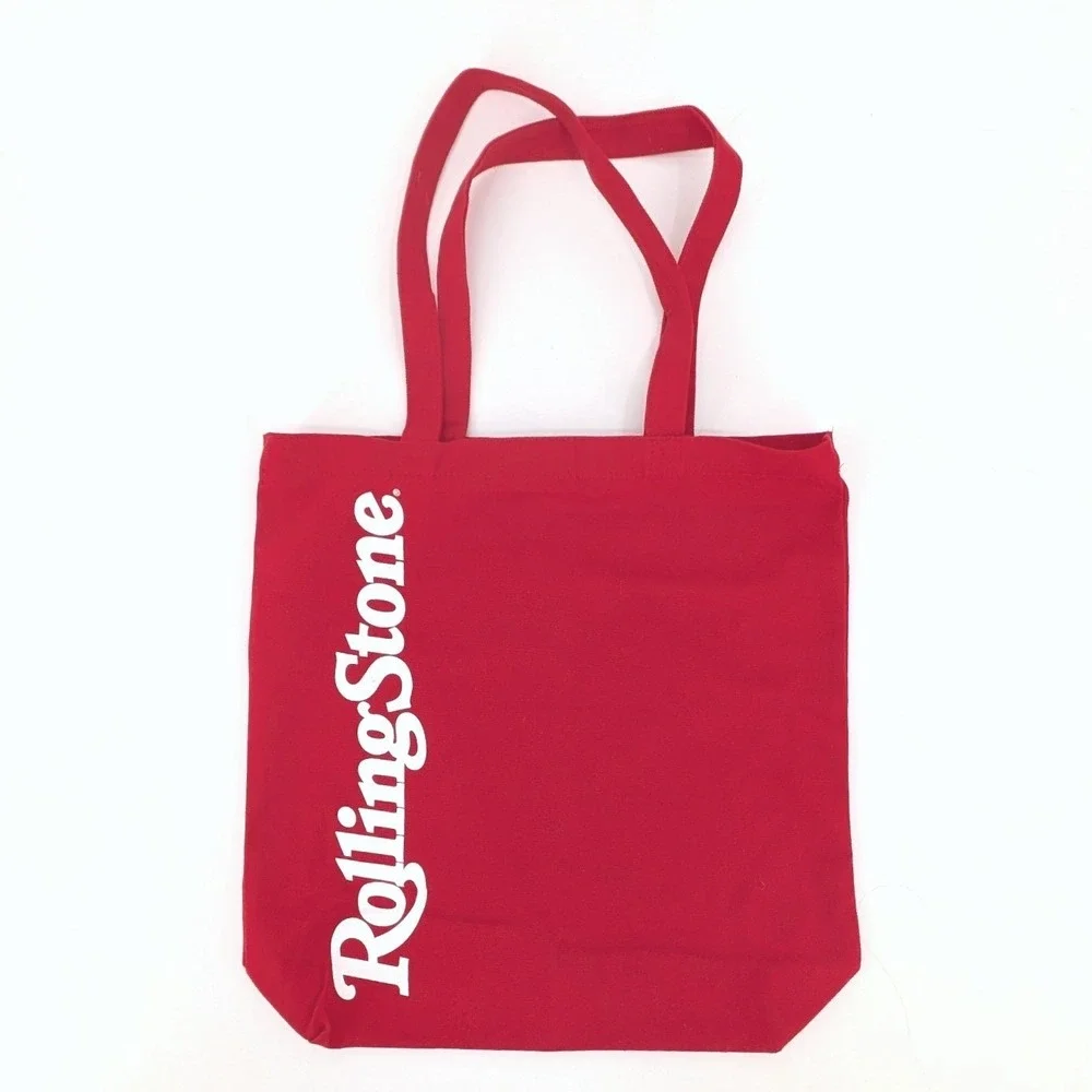 Rolling Stone Magazine Canvas Tote Bag Red White Magazine Reusable Market Bag